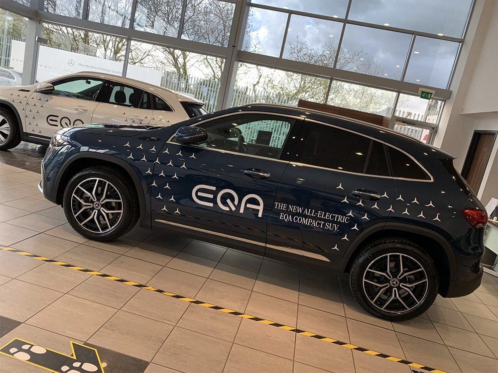 car dealership graphics at Mercedes Benz UK