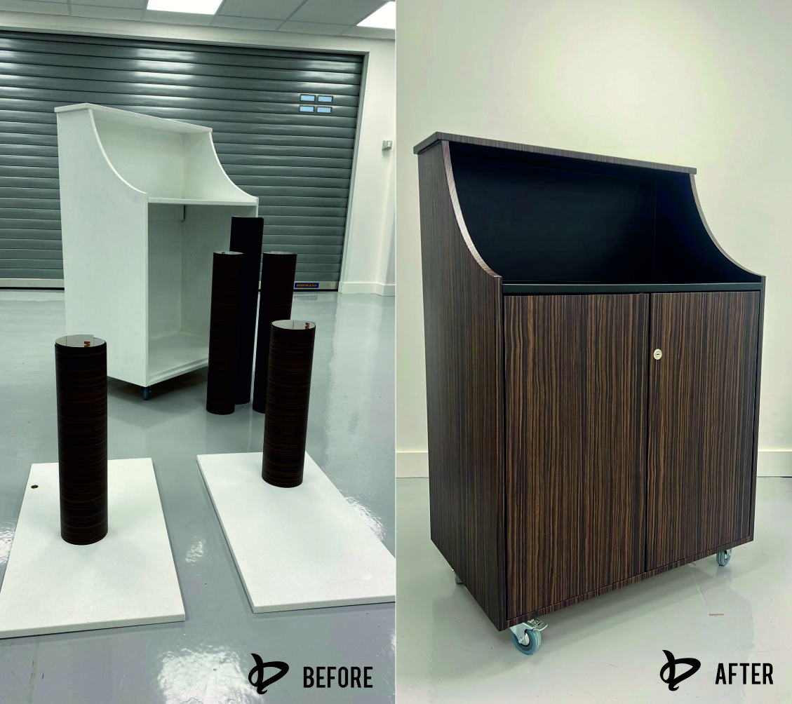 Image of furniture renovated using using DI-NOC vinyl wrapping by Joyce Design. 